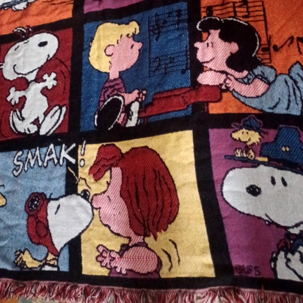 Woven vintage camp snoopy Charlie brown blanket